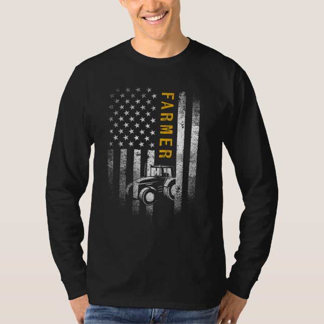 Tractor American USA flagga Funny Farmer Rancher G T Shirt (Framsida)