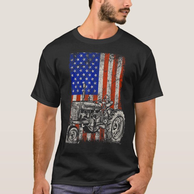 Tractor American USA flagga Patriotic Farmer Fjärd T Shirt (Framsida)