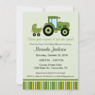 Tractor baby shower inbjudan grön