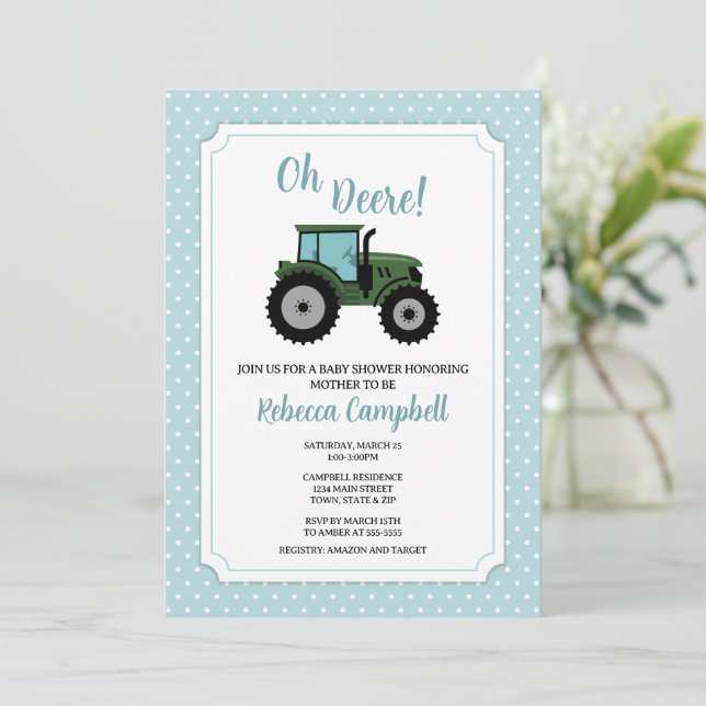 Tractor Baby Shower-inbjudan, Tractor Boy Invita Inbjudningar (Stående Fram)