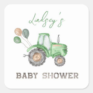 Tractor Baby Shower Stickers Traktorfästdon Fyrkantigt Klistermärke