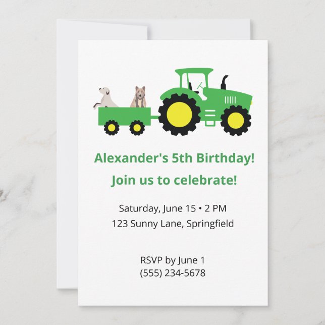 Tractor Birthday Invitation • Editable Invite Inbjudningar (Framsida)