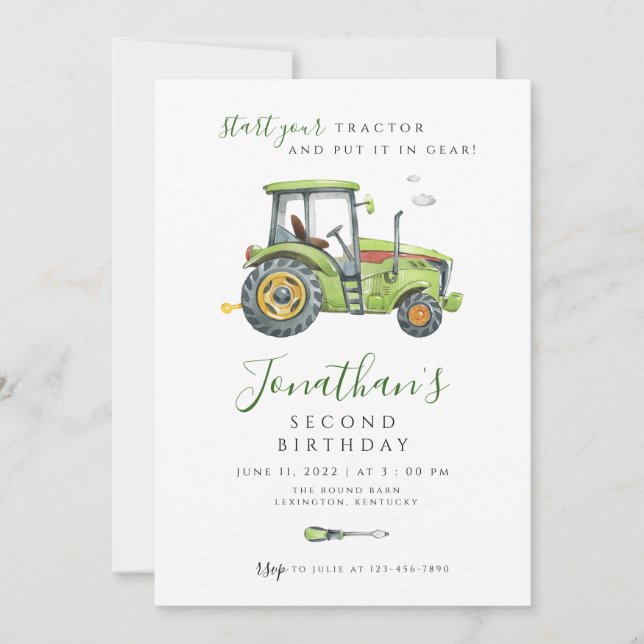 Tractor Birthday, modern minimalist Inbjudningar (Framsida)
