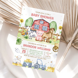 Tractor Boskap Barnyard Baby Shower Inbjudningar