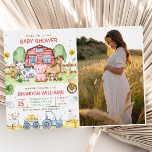Tractor Boskap Barnyard Baby Shower Photo Inbjudningar