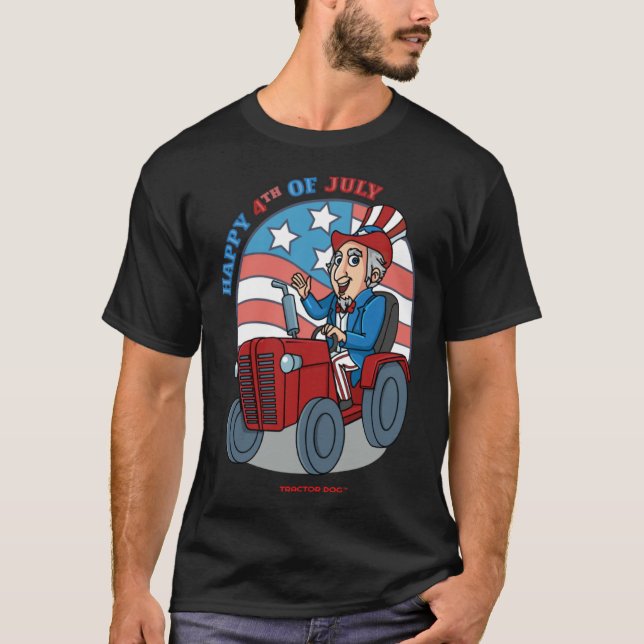 Tractor Critters Uncle Sam Driving a Tractor T Shirt (Framsida)