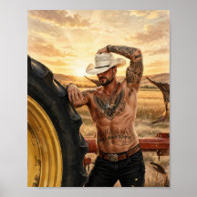 Tractor Däck Cowboy Affisch