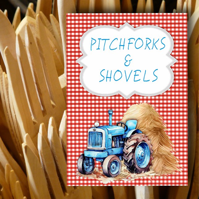 Tractor Farm Birthday Sign Red Gingham Bordsnummer (Skapare uppladdad)