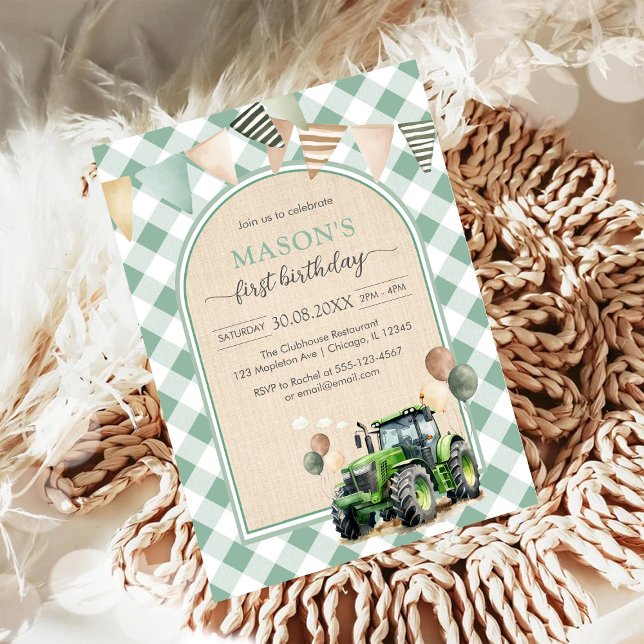 Tractor Farm Kids Boy Birthday Invitation Inbjudningar (Skapare uppladdad)