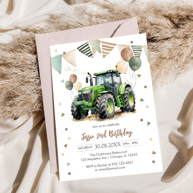 Tractor Farm Kids Boy Birthday Invitation Inbjudningar (Skapare uppladdad)