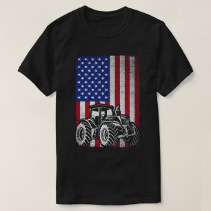 Tractor Farmer American Flagga Patriotic Farming T Shirt