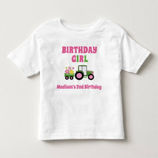 Tractor Girl Birthday T-shirt Småbarn Kid Child (Framsida)