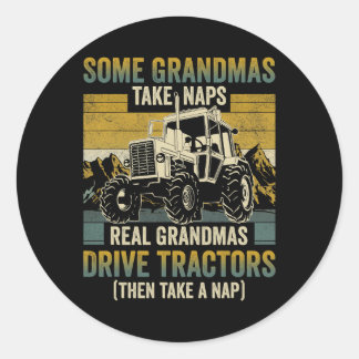Tractor Grandma Farm Gifts Real Grandmas Drive Tra Runt Klistermärke