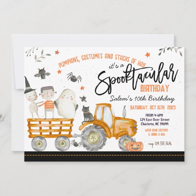 Tractor Halloween Födelsedagsfest inbjudan (Framsida)