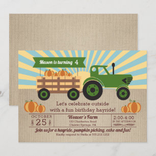 Tractor Hayride Pumpkin Picking Födelsedagsfest Inbjudningar
