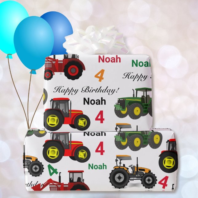 Tractor Loader Add Boy's Namn Age Birthday Presentpapper (Skapare uppladdad)