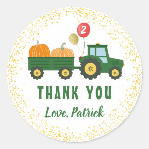 Tractor Pumpkin Autumn Birthday Tack Runt Klistermärke