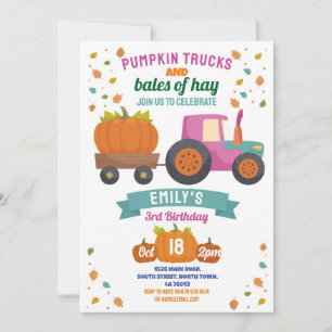 Tractor Pumpkin Birthday Harvest Party Girls Inbjudningar