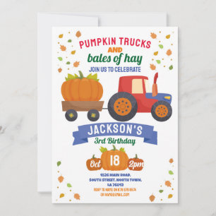 Tractor Pumpkin Birthday Harvest Party Inbjudningar