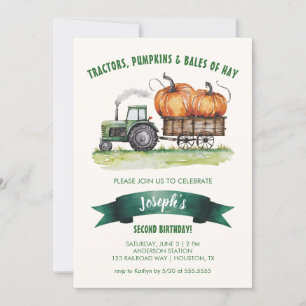 Tractor Pumpkin Fall Höstfödelsedag Inbjudningar