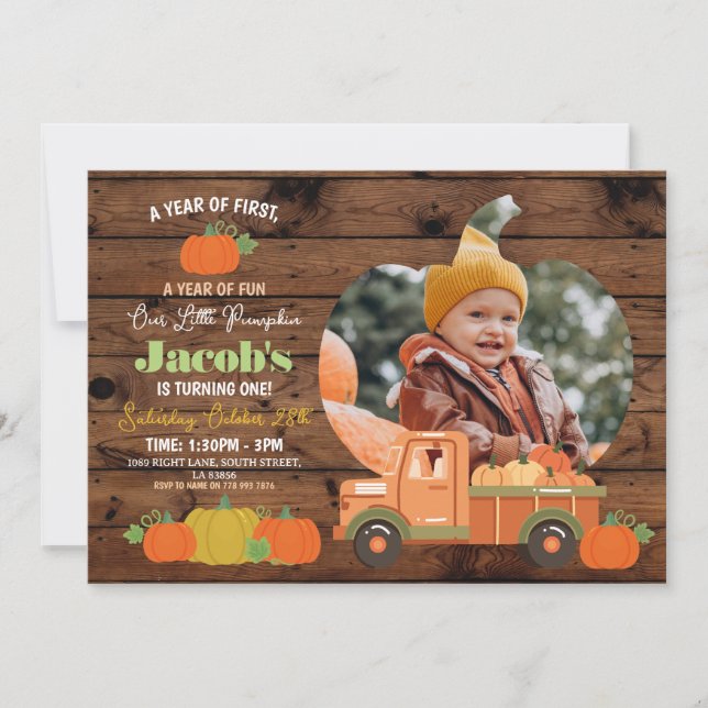 Tractor Pumpkins Birthday 1st Photos Boys One Inbjudningar (Framsida)