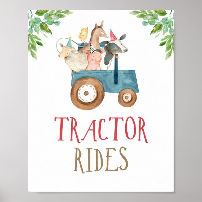 Tractor Rides Boskap Barnyard Boy Birthday P Poster (Framsidan)