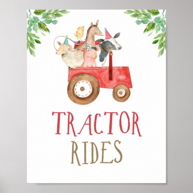 Tractor Rides Boskap Barnyard Boy Birthday P Poster (Framsidan)