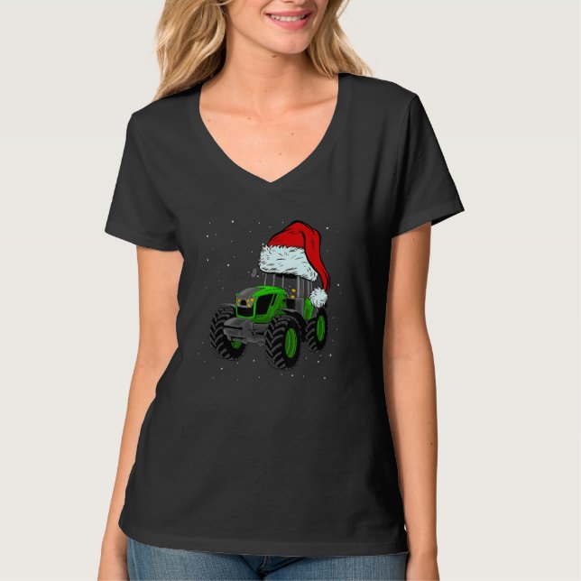 Tractor Santa Hat Christmas Farmer Family  Farming T Shirt (Framsida)