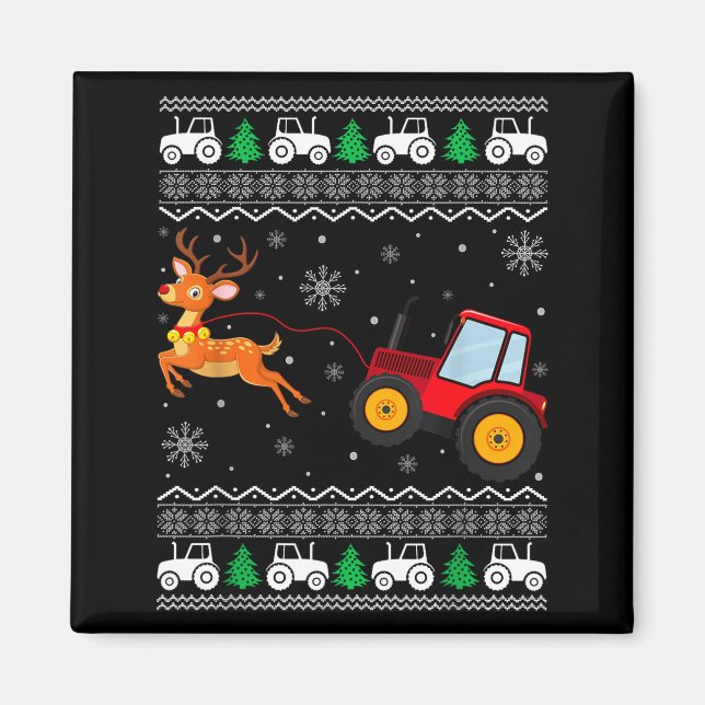 Tractor Ugly Christmas Tree Holiday Funny Xmas Boy Magnet (Framsidan)