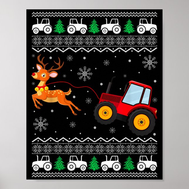 Tractor Ugly Christmas Tree Holiday Funny Xmas Boy Poster (Framsidan)
