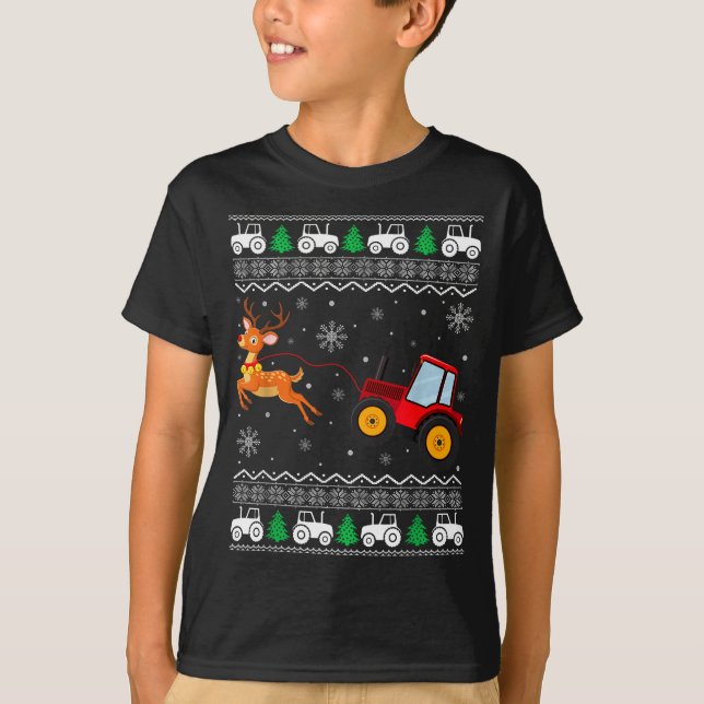 Tractor Ugly Christmas Tree Holiday Funny Xmas Boy T Shirt (Framsida)