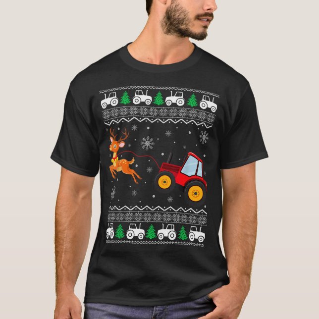 Tractor Ugly Christmas Tree Holiday Funny Xmas Boy T Shirt (Framsida)