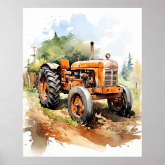 TRACTOR-Watercolor-bild Poster