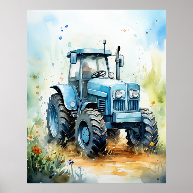 TRACTOR-Watercolor-bild Poster (Framsidan)