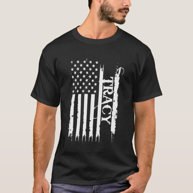 Tracy United Stater Distress w US Flagga T Shirt (Framsida)