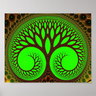 Träd 2-Brans Grönt Fractal Art Poster