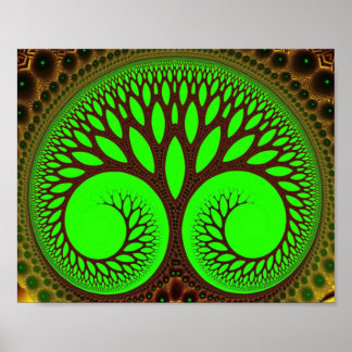 Träd 2-Brans Grönt Fractal Art Poster