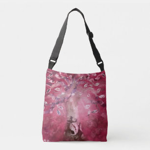 Träd Abstrakt Art Rosa White Löv Brown Axelväska