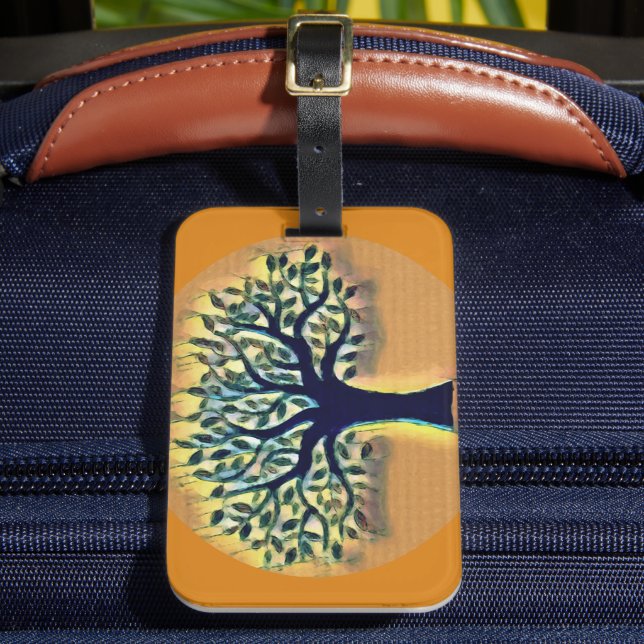 Träd ansikte gult, vattenfärg bagagebricka (Framsida Insitu 2)