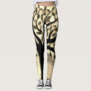Träd ansikte gult, vattenfärg leggings