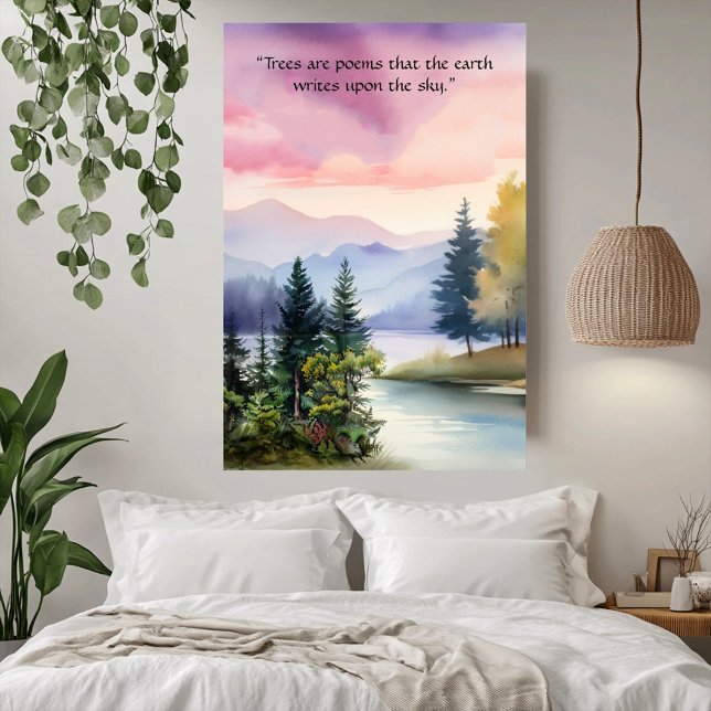 Träd är Poems Blue Smoky Mountain Rosa Clouds Poster (Trees are Poems Blue Smoky Mountain Pink Clouds Poster)