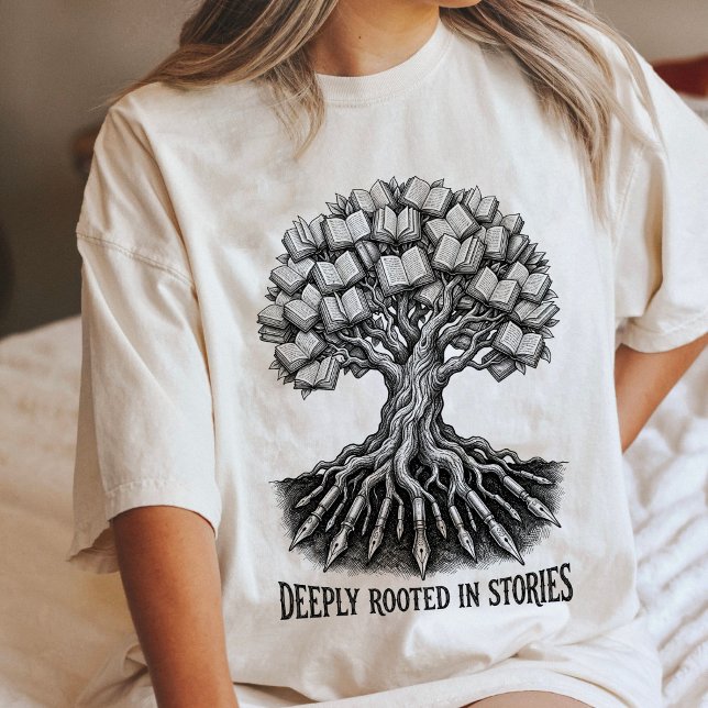 Träd av böcker Fountain Pen Rötter Litterär Konst T Shirt (Skapare uppladdad)