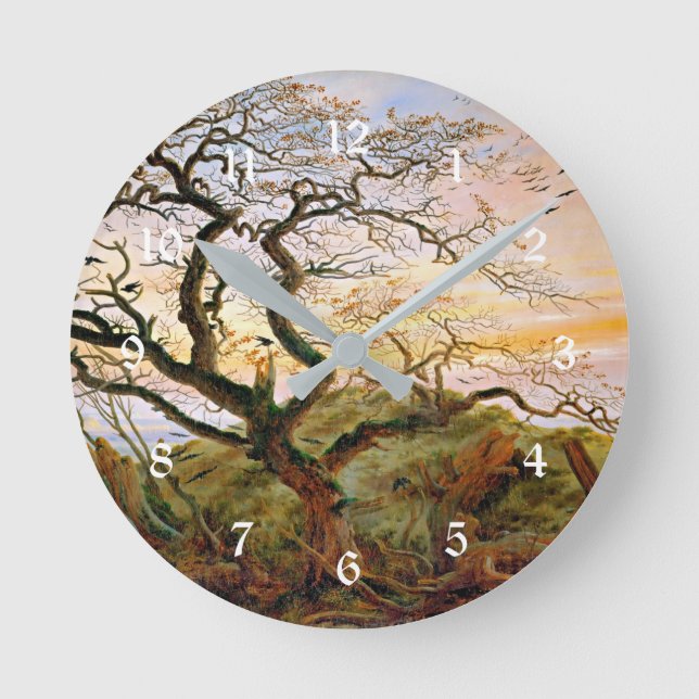 Träd av Kråkor av Caspar David Friedrich Rund Klocka (Framsida)
