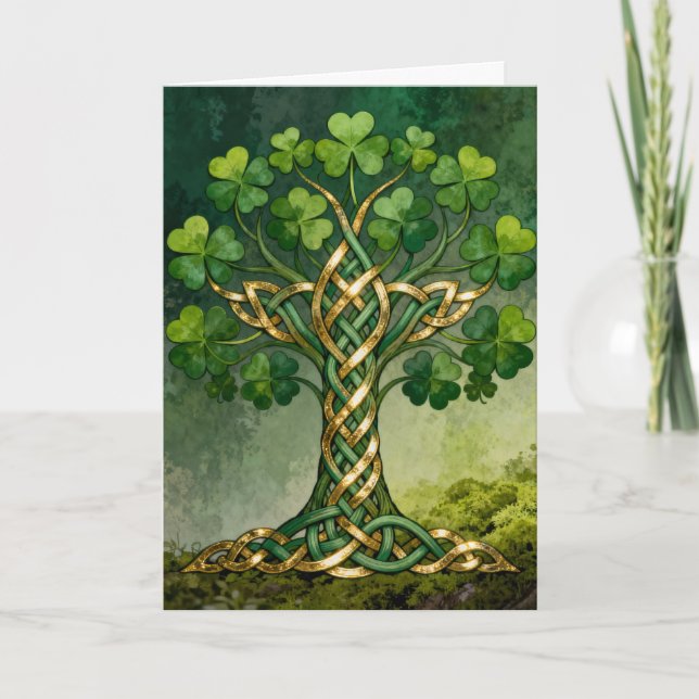 Träd av Shamrocks och knutar St. Patrick's Day Helgkort (Framsida)