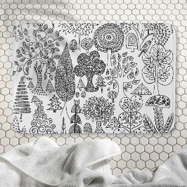 Träd Black and White Hand plockade Modern Art Badrumsmatta