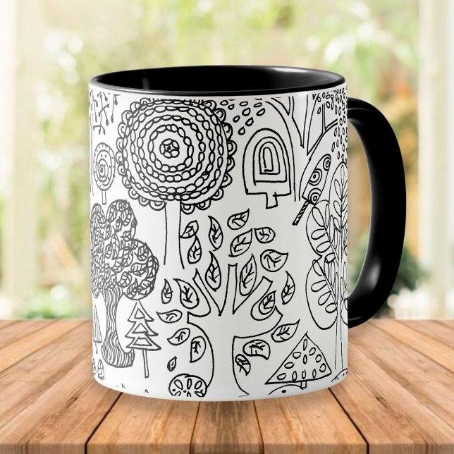Träd Black and White Hand plockade Modern Art Mugg (Skapare uppladdad)