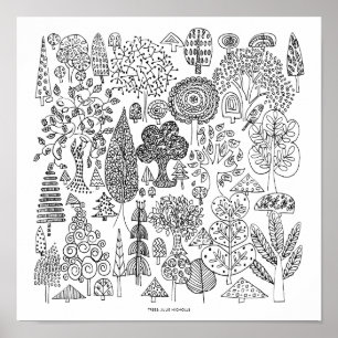 Träd Black and White Teckning Art-utskrift Poster
