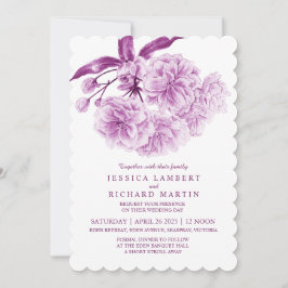 Träd blommar vattenfärgsdamm lila bröllop inbjudningar