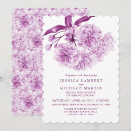 Träd blommar vattenfärgsdamm lila bröllop inbjudningar