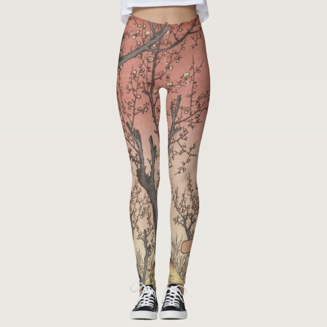 Träd Blommars Plum Garden Japanska Leggings (Framsida)